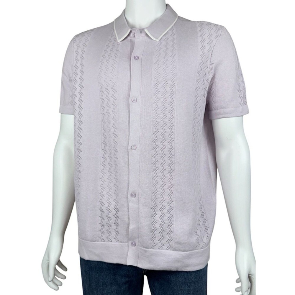 EXPRESS Mens Large Textured Knit Shirt Sweater Preppy Lilac Purple Button Up New